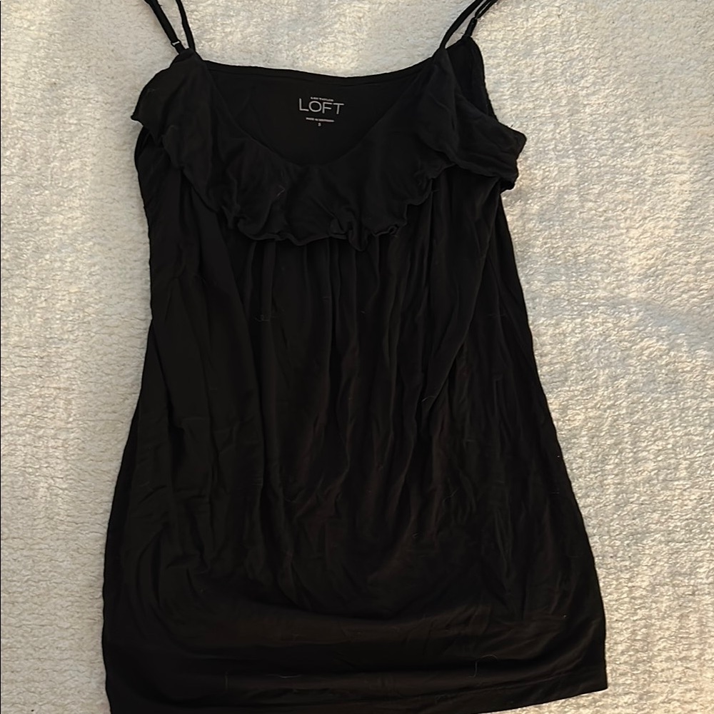 LOFT Black Ruffled Fitted Camisole